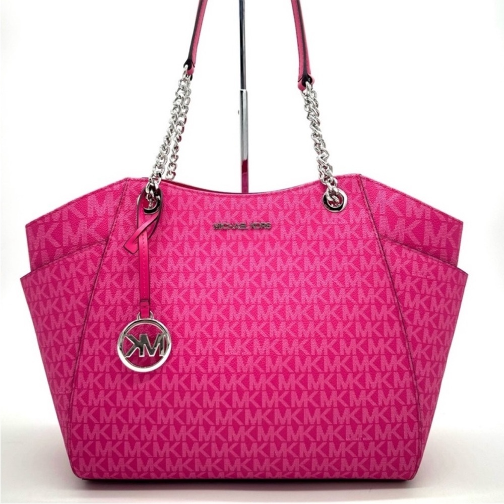 Michael Kors Large Jet Set Travel Chain Shoulder Bag Dragonfruit - Picture 2 of 10